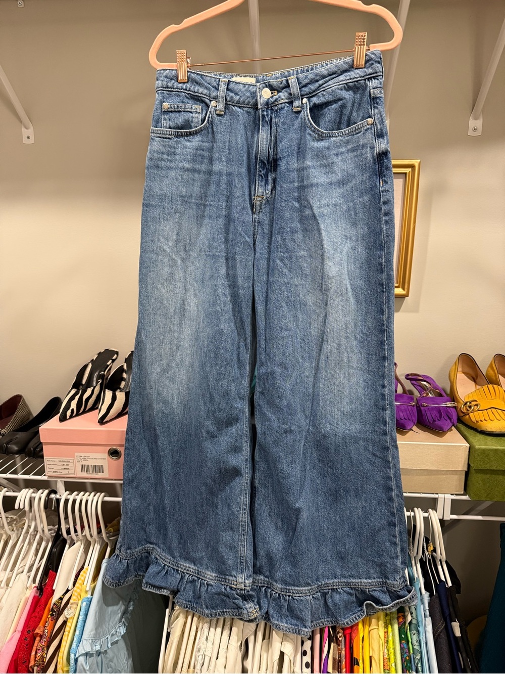 Pilcro Ruffle Hem Wide Leg Jeans